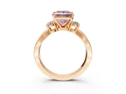 3 Stone Engagement Ring Setting for Fancy Pink Princess Cut Center with Pave Twist Band and Prong Head in Rose Gold