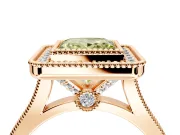 Halo Engagement Ring Setting for Fancy Yellow Princess Cut Center with Milgrain Frame, Pave Band and Prong Head in Rose Gold
