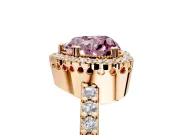 Halo Engagement Ring Setting for Fancy Pink Heart-Shaped Center with Inner Milgrain Border and Prong Head in Rose Gold