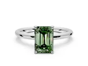 Hidden Halo Engagement Ring Setting for Fancy Green Emerald Cut Center with Thin Rounded Band and Prong Head in Sterling Silver