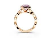 Halo Engagement Ring Setting for Fancy Pink Princess Cut Center with Pave and Plain Twist Band and Prong Head in Rose Gold