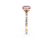 Solitaire Engagement Ring Setting for Fancy Pink Asscher Cut Center with Pave Accents and Prong Head in Rose Gold