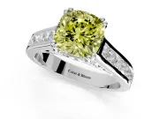 Solitaire Engagement Ring Setting for Fancy Yellow Cushion Cut Center with Channel Band and Double Claw Prong Head in Platinum