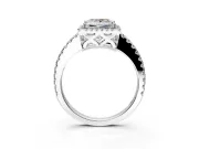 Accent Halo Engagement Ring Setting for Princess Cut Center with Full-Length Pave Band and Prong Head in Sterling Silver