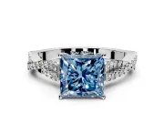 Solitaire Engagement Ring Setting for Fancy Blue Princess Cut Center with Twisted Pave Split Shank and Prong Head in Platinum
