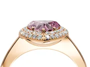 Halo Engagement Ring Setting for Fancy Pink Heart-Shaped Center with Plain Tapered Band and Prong Head in Rose Gold
