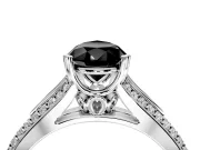 Solitaire Engagement Ring Setting for Fancy Black Pear-Shaped Center with Pave Rail Split Shank and Prong Head in Sterling Silver