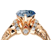 Solitaire Engagement Ring Setting for Fancy Blue Heart-Shaped Center with Filigree Accent Basket and Prong Head in Rose Gold