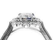 Milgrain Halo Engagement Ring Setting for Radiant Cut Center with Bezel Point Accents and Prong Head in Sterling Silver