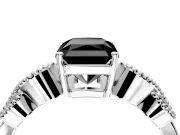 Leaf Engagement Ring Setting for Fancy Black Radiant Cut Center with Milgrain Accent Band and Prong Head in Sterling Silver