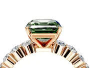 Shared-Prong Engagement Ring Setting for Fancy Green Asscher Cut Center with Graduated Accents and Prong Head in Rose Gold