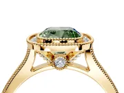 Halo Engagement Ring Setting for Fancy Green Cushion Cut Center with Milgrain Pave Band and Bezel Head in Yellow Gold