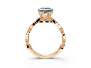 Solitaire Engagement Ring Setting for Fancy Blue Princess Cut Center with Accented Twist Band and Leaf Prong Head in Rose Gold