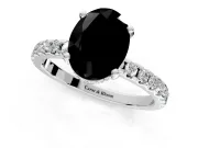 Solitaire Engagement Ring Setting for Fancy Black Oval Center with Band of Accents and Prong Head in Sterling Silver