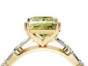 Baguette Engagement Ring Setting for Fancy Yellow Princess Cut Center with Alternating Bar-Set Band and Prong Head in Yellow Gold