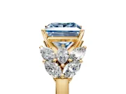 Leaf Cluster Engagement Ring Setting for Fancy Blue Princess Cut Center with Marquise Accents and Prong Head in Yellow Gold