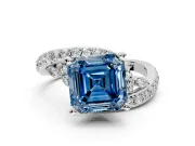 Solitaire Engagement Ring Setting for Fancy Blue Asscher Cut Center with Pave Bypass Twist Band and Prong Head in Platinum