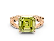 Halo Engagement Ring Setting for Fancy Yellow Asscher Cut Center with Rope Twist Split Shank and Prong Head in Rose Gold