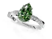 Side Accent Engagement Ring Setting for Fancy Green Pear-Shaped Center with Accent Shoulders and Prong Head in Sterling Silver
