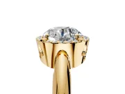 Halo Engagement Ring Setting for Round Cut Center with Tapered Plain Band and Prong Head in Yellow Gold