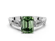 Solitaire Engagement Ring Setting for Fancy Green Emerald Cut Center with Twisted Pave Split Shank and Prong Head in Platinum