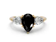 3 Stone Engagement Ring Setting for Fancy Black Pear-Shaped Center with Large Pear-Shaped Accents and Prong Head in Yellow Gold
