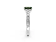 Cluster Engagement Ring Setting for Fancy Green Emerald Cut Center with Bezel Accent Clusters and Prong Head in White Gold