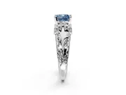 Solitaire Engagement Ring Setting for Fancy Blue Cushion Cut Center with Filigree Accent Basket and Prong Head in Platinum