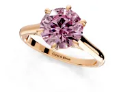 Solitaire Engagement Ring Setting for Fancy Pink Round Cut Center with Cathedral Band and Prong Head in Rose Gold