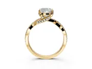 Solitaire Engagement Ring Setting for Cushion Cut Center with Narrow Twist Pave Band and Prong Head in Yellow Gold