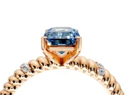 Rope Engagement Ring Setting for Fancy Blue Emerald Cut Center with Accent Shoulders and Prong Head in Rose Gold
