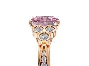 Cluster Engagement Ring Setting for Fancy Pink Radiant Cut Center with Bezel Accent Clusters and Prong Head in Rose Gold