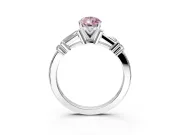 Bar-Set Engagement Ring Setting for Fancy Pink Pear-Shaped Center with Tapered Baguette Accents and Prong Head in Sterling Silver
