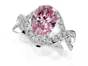 Halo Engagement Ring Setting for Fancy Pink Oval Center with Pave Infinity Twist Band and Prong Head in Platinum