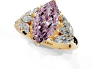 Leaf Cluster Engagement Ring Setting for Fancy Pink Marquise Center with Marquise Accents and Prong Head in Yellow Gold