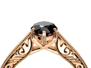 Solitaire Engagement Ring Setting for Fancy Black Marquise Center with Engraved Pave Band and Prong Head in Rose Gold