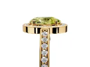Halo Engagement Ring Setting for Fancy Yellow Oval Center with Framed Halo, Pave Band and Prong Head in Yellow Gold