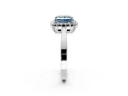 Starburst Halo Engagement Ring Setting for Fancy Blue Princess Cut Center with Flat Cathedral Band and Prong Head in White Gold
