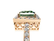Halo Engagement Ring Setting for Fancy Green Princess Cut Center with Heart-Shaped Openwork, Pave Band and Prong Head in Rose Gold