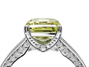 Solitaire Engagement Ring Setting for Fancy Yellow Asscher Cut Center with Milgrain-Framed Pave Band and Prong Head in Sterling Silver
