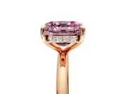 Hidden Halo Engagement Ring Setting for Fancy Pink Asscher Cut Center with Thin Rounded Band and Prong Head in Rose Gold