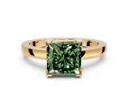 Solitaire Engagement Ring Setting for Fancy Green Princess Cut Center with Plain Band and Flat Tab Prong Head in Yellow Gold