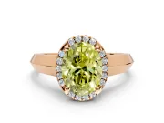 Halo Engagement Ring Setting for Fancy Yellow Oval Center with Knife Ridge Cathedral Band and Prong Head in Rose Gold