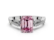 Solitaire Engagement Ring Setting for Fancy Pink Emerald Cut Center with Twisted Pave Split Shank and Prong Head in Platinum