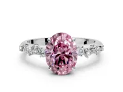 Cluster Engagement Ring Setting for Fancy Pink Oval Center with Round Cut Accent Band and Prong Head in White Gold