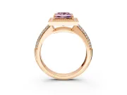 Milgrain Halo Engagement Ring Setting for Fancy Pink Princess Cut Center with Three-Sided Pave Band and Prong Head in Rose Gold