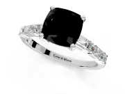 Baguette Engagement Ring Setting for Fancy Black Cushion Cut Center with Alternating Bar-Set Band and Prong Head in Sterling Silver