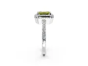 Halo Engagement Ring Setting for Fancy Yellow Emerald Cut Center with Inner Milgrain Border and Prong Head in Platinum