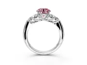 Cluster Engagement Ring Setting for Fancy Pink Round Cut Center with Round Cut Accent Frame and Prong Head in Sterling Silver