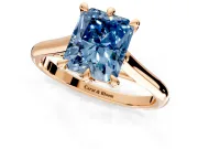 Solitaire Engagement Ring Setting for Fancy Blue Radiant Cut Center with Cathedral Band and Prong Head in Rose Gold